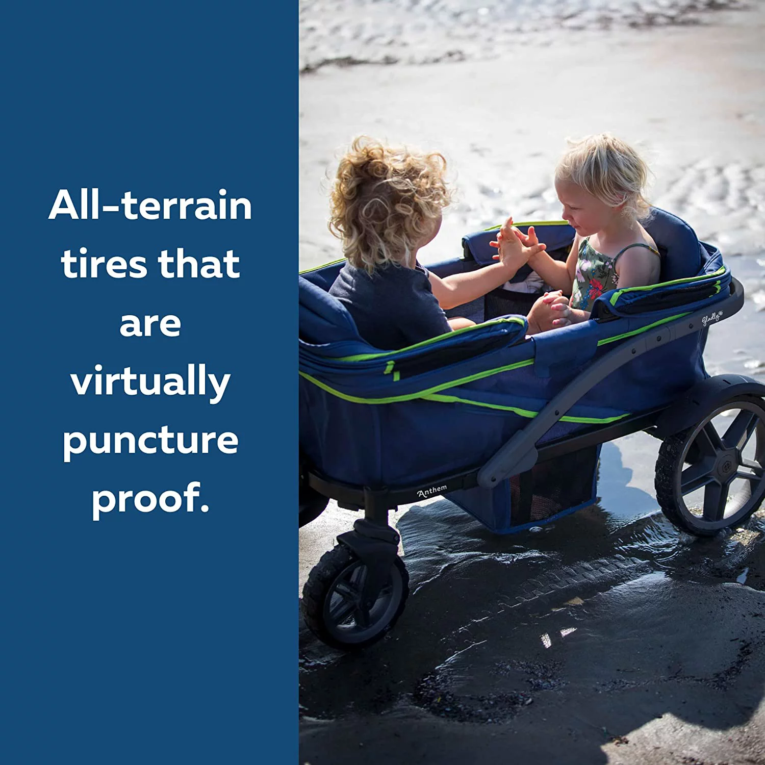 Gladly Family Anthem2 All-Terrain 2-Seater Wagon Stroller, Rugged Wheels, Removable Canopy, Foldable, Neon Indigo