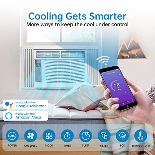 Adoolla Window Air Conditioner 6,000 BTU, Turbo Fast Cooling Up to 250 Sq.Ft. Flexible Window Opening(T Design), Window AC Unit with Remote & APP Control, Easy Install Kit, Auto Restart, 24H Timer