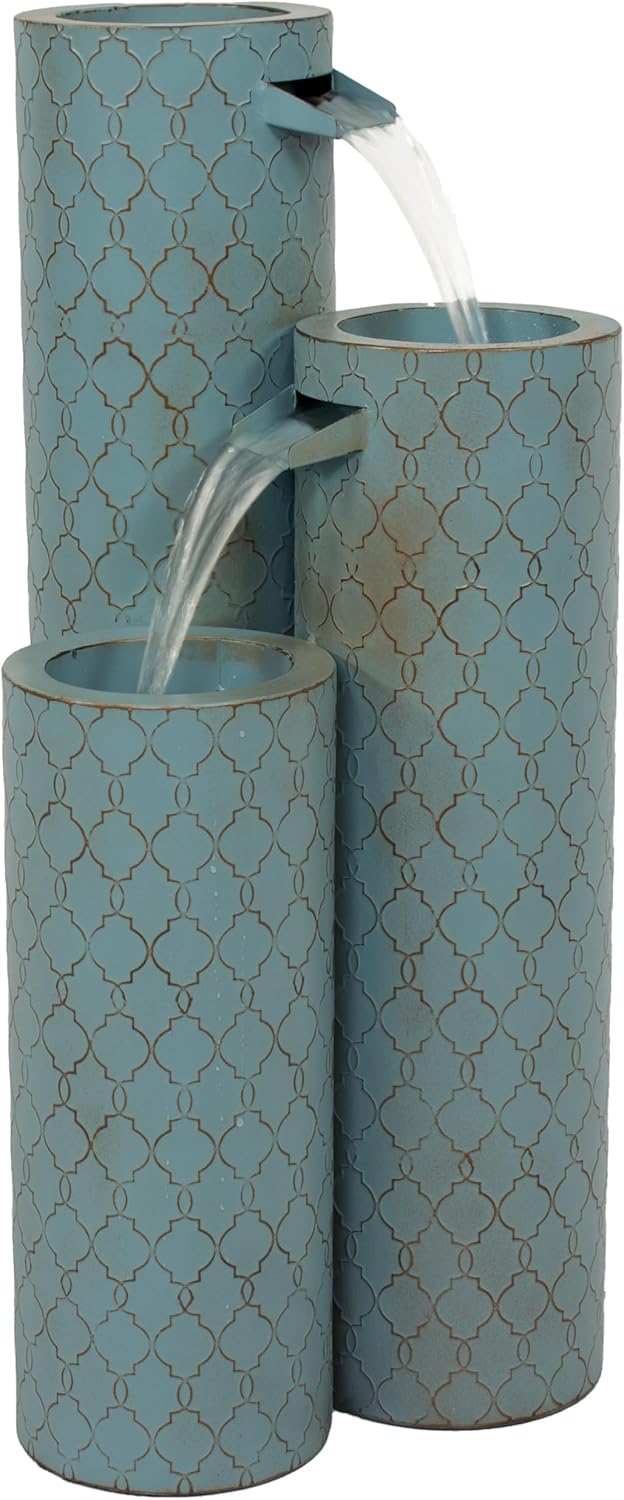 Sunnydaze Moroccan Trellis 3-Column Modern Outdoor Water Fountain - Zinc Cascading Outdoor Fountain - 27.5-Inch
