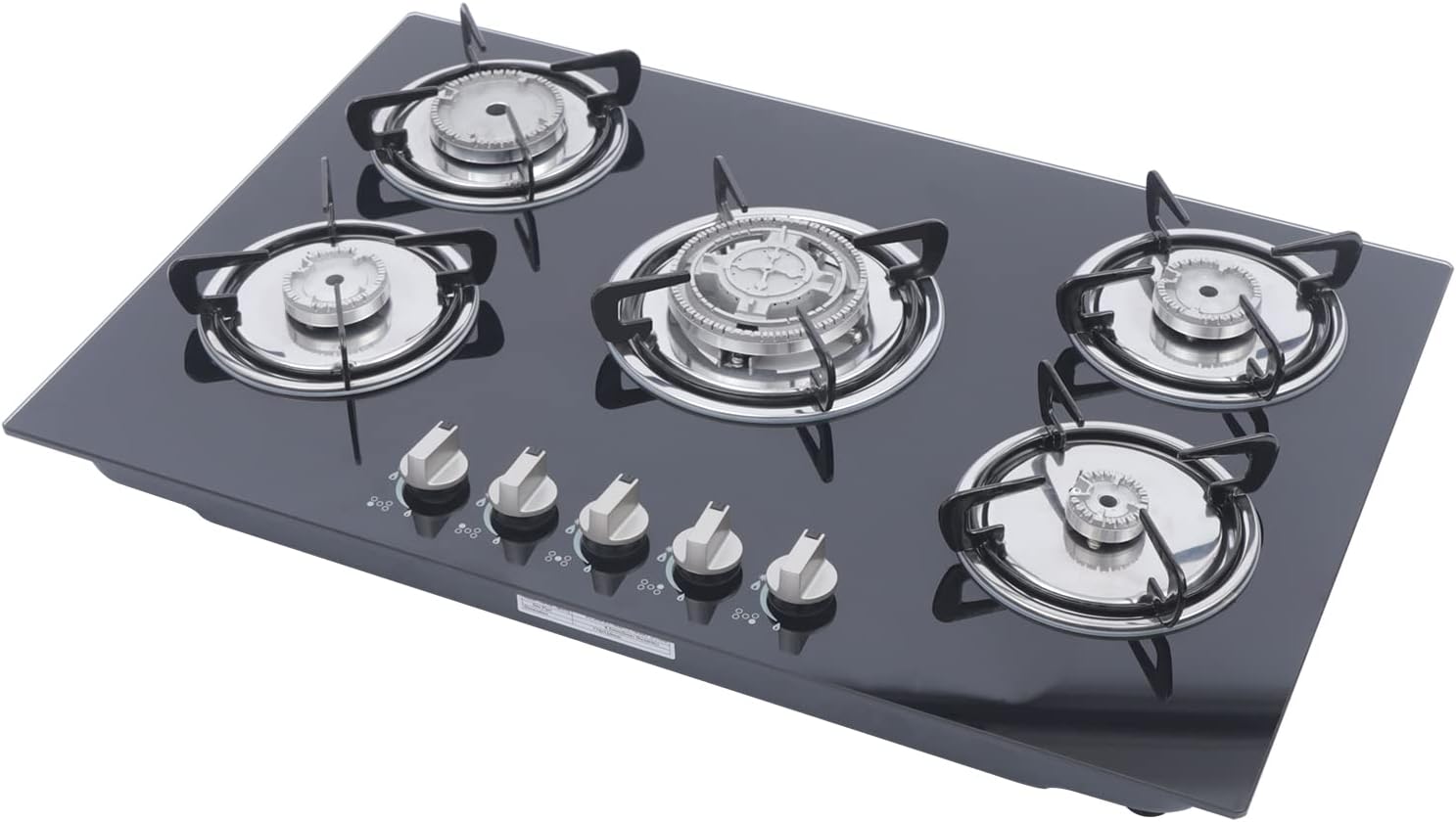 30 Inch Gas Cooktop 5 Burners Gas Stove Gas Hob Stovetop Tempered Glass Cooktop Cast Iron Grates Built-in Gas Stove Top LPG/NG Gas Cooktop Flameout Protection (5 Burners, 30'' x 20'')