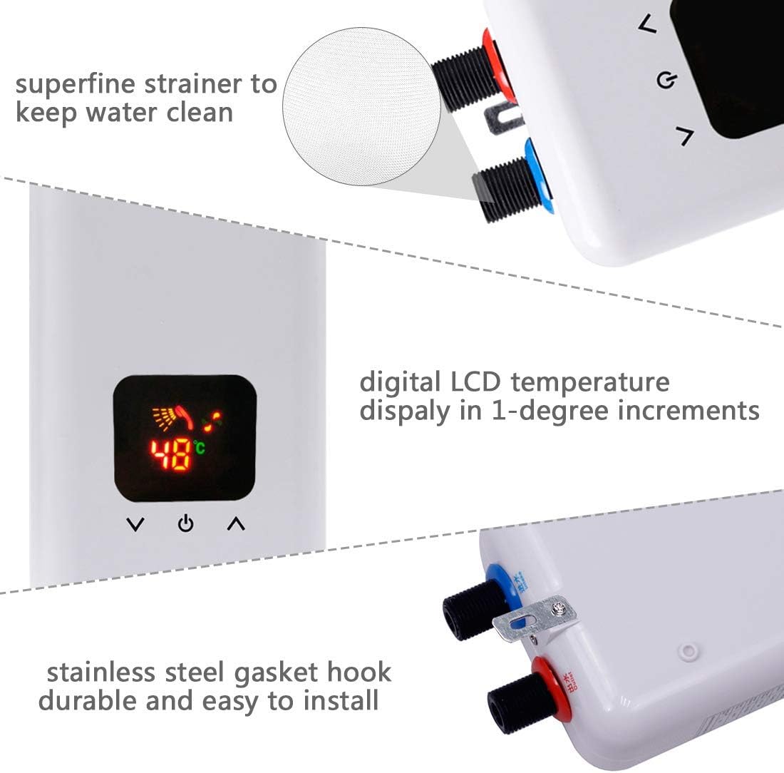 240V 5.5KW 4.5KW 3.5KW Instant Electric Hot Tankless Water Heater 3 Power Levels for Bathroom Kitchen RV Camping