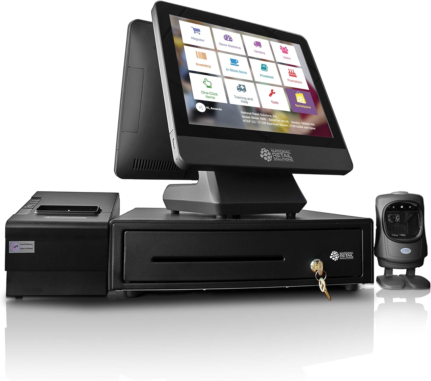 NRS LITE Cash Register for Small Businesses (USA ONLY) - POS System Bundle Includes - Merchant Touch Screen Monitor with Customer-Facing Display, Barcode Scanner & Thermal Receipt Printer