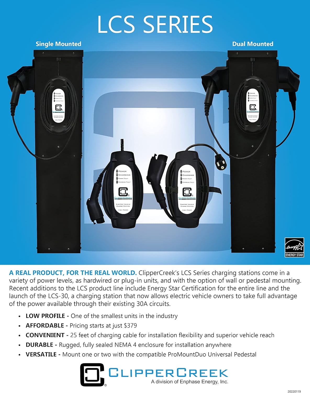 ClipperCreek EV Charging Station, Level 2, LCS-30P, NEMA 14-30 Plug, 24A,Safety Certified, Made in America, Energy Star Certified