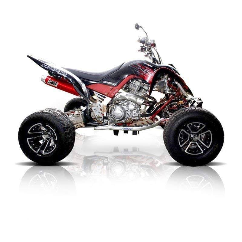 HMF Racing Blue Performance Slip on Exhaust for Yamaha Raptor 700 06-14 End Cap- Turn-Down-Brushed