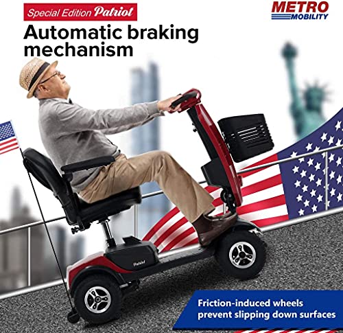 Outdoor Compact Mobility Scooter for Seniors, Foldable Electric Powered Mobile Wheelchair with Powerful USB Port & Two Cup Holder 300 LBS Max Weight, Collapsible & Compact for Travel with Family, Red