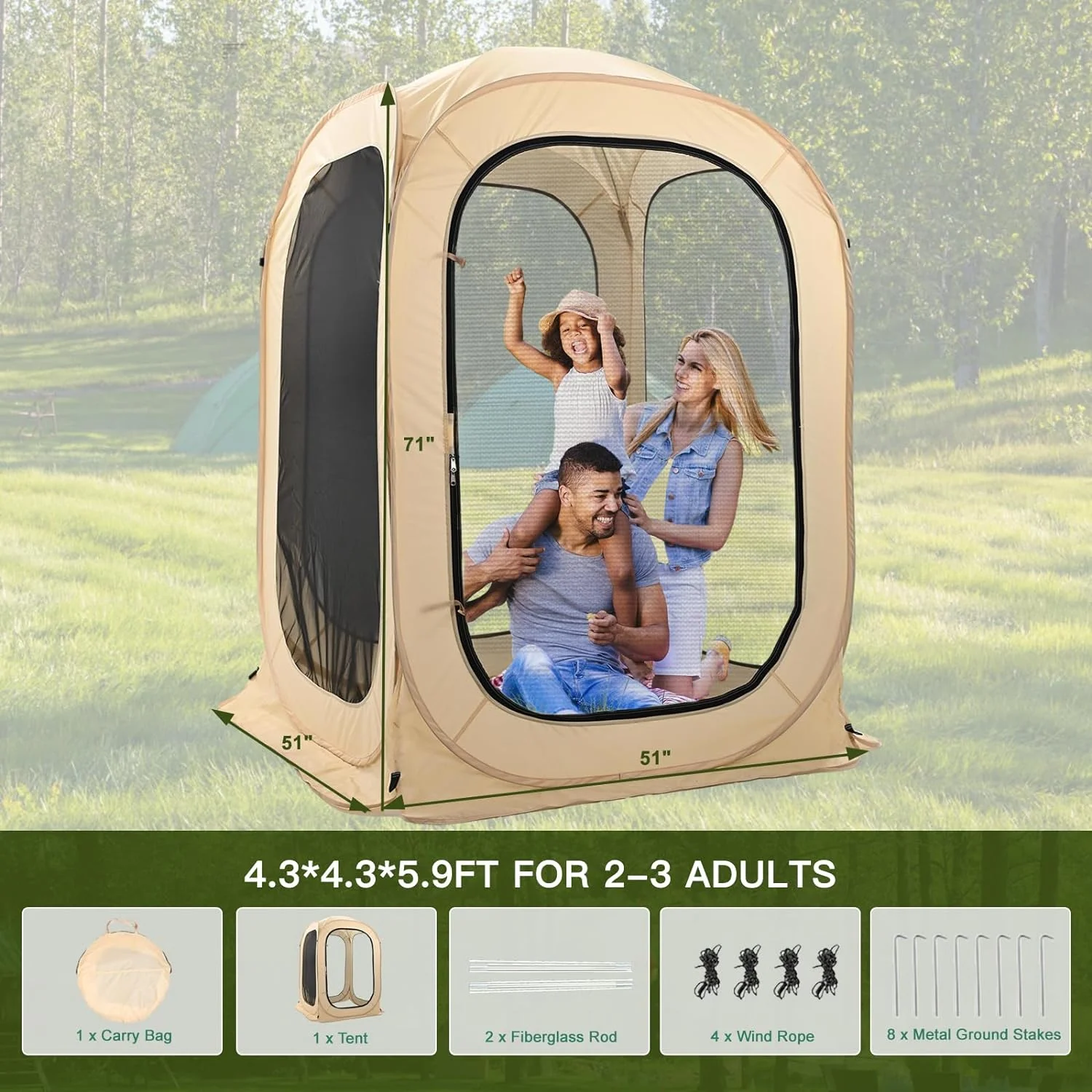 Sports Tent with Sealed Floor - Instant Tent Shelter - Outdoor Bubble Tent 1-6 Person - Rain Tent Camping Sun Shelter Pop Up
