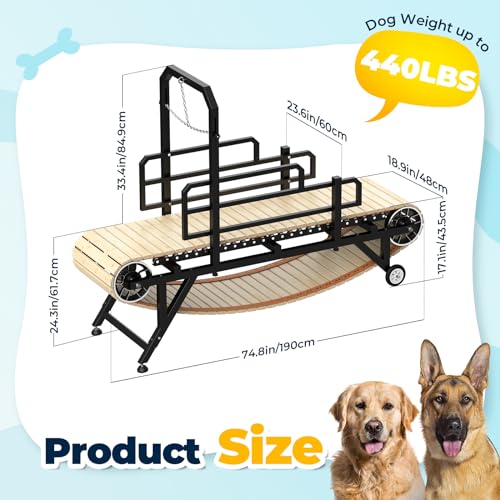 75 Large Dog Treadmill for Dogs, 4 Level Adjustable Ramp Canine Slat Mill for Dog, Easy to Move Doggy Treadmill for Indoor & Outdoor, Up to 440LBS