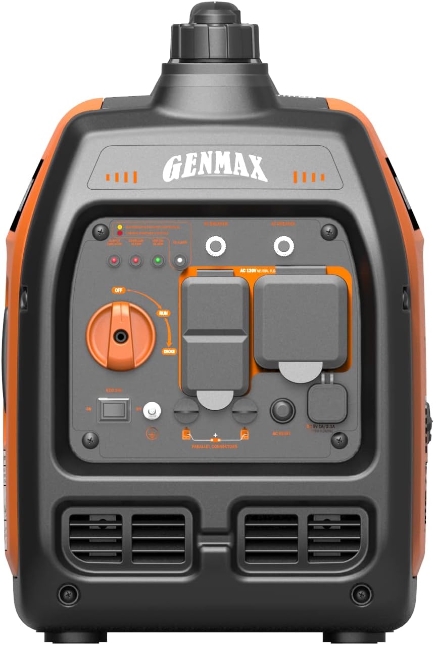 GENMAX Quiet Power Series Inverter Generator，Gas Powered, EPA Compliant, Eco-Mode Feature, Ultra Lightweight for Backup Home Use & Camping (GM5500i)