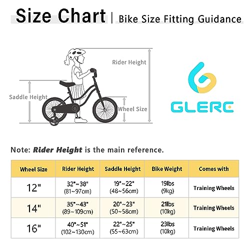 Glerc Daisy 12 14 16 Inch Girl Princess Style Bike for 2-7 Years Old with Training Wheels & Basket & Streamers, Multiple Colors