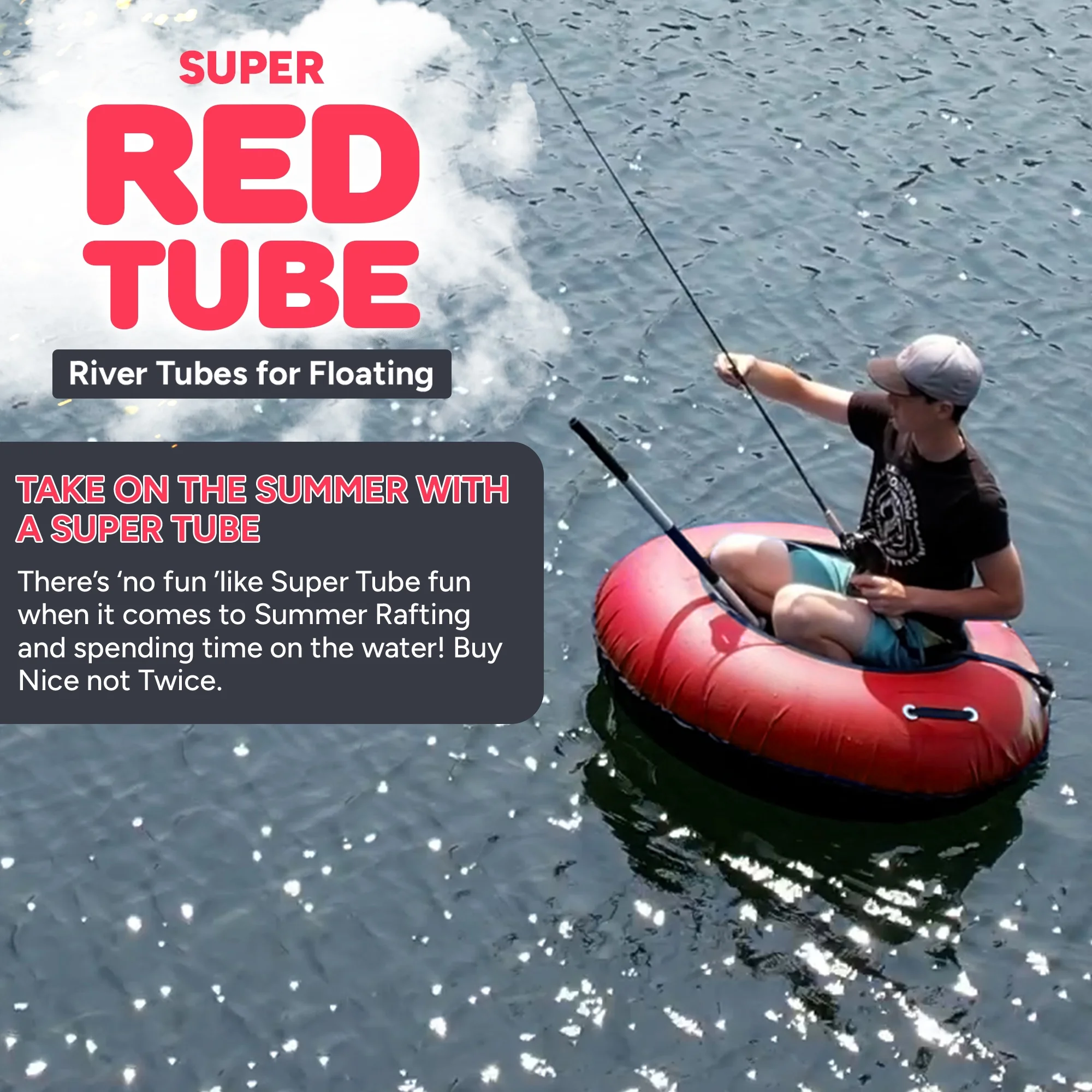 SUPER TUBE | River Tubes for Floating Heavy Duty for Adults and Kids | River Raft Float Inner Tube | Made in USA | Inflatable Water Tubes for Floating (Red)