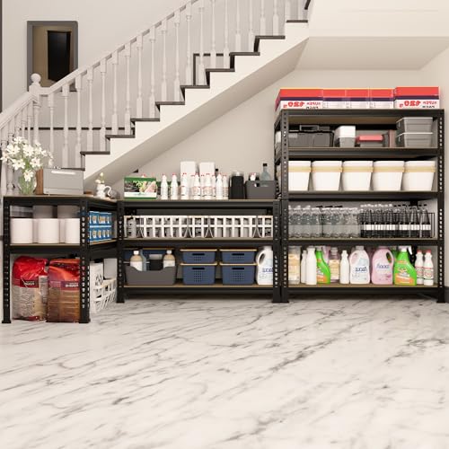5 Tier Garage Storage Shelves - 32" W x 16" D x 63" H Adjustable Heavy Duty Metal Shelving Unit, Garage Shelving Utility Storage Rack for Basement, Pantry, Kitchen, Black, 2 PCS