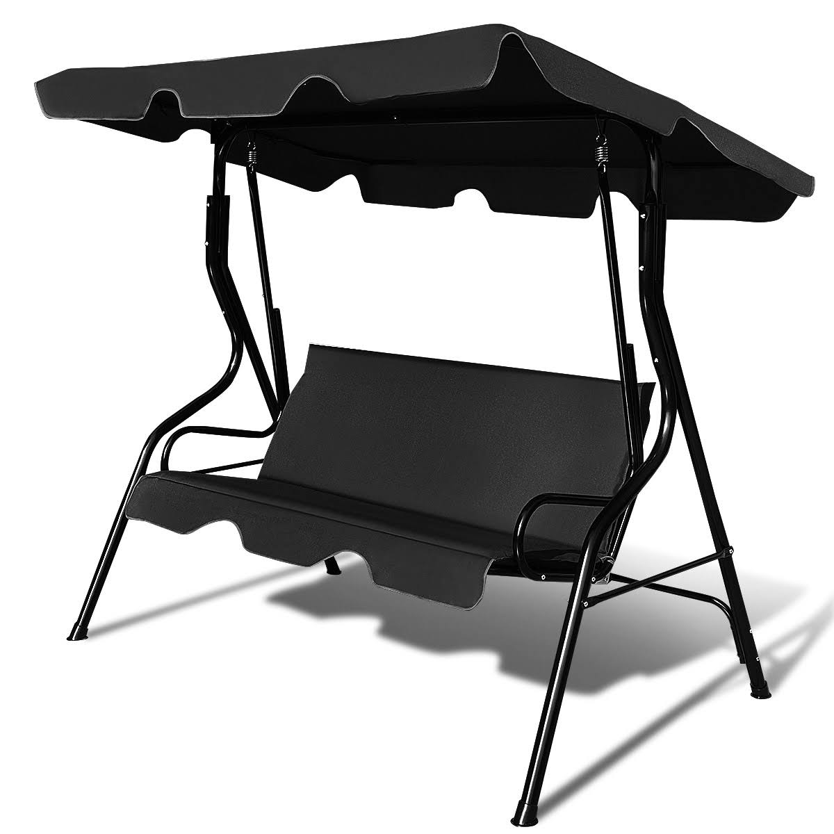 Costway Patio 3 SEATS Canopy Swing Glider Hammock Cushioned Steel Frame Outdoor Black