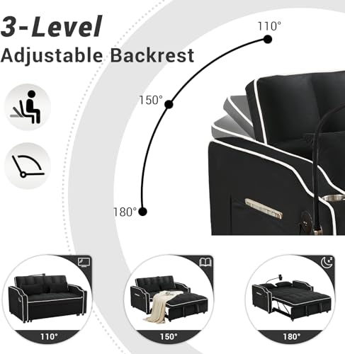 Convertible Couch, 3 in 1 Pull Out Sofa Bed with Adjustable Backrest Loveseat Sleeper with Storage and Pillows, Modern Recliner for Living Room Apartment Office, Pink