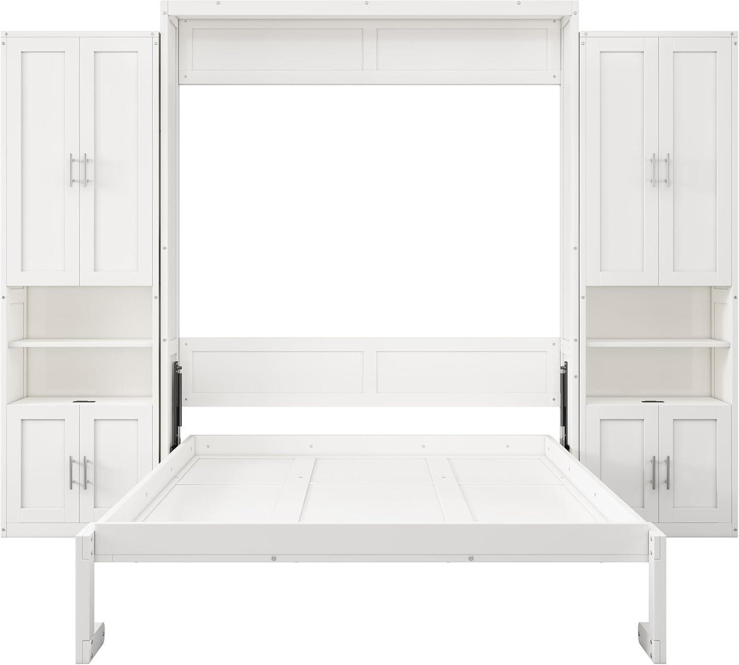 Merax Queen Size Murphy Bed with 2 Side Cabinet Storage Shelves Cabinet Folding Wall Bed with Desk Combo for Guest Room,Study,Office,White