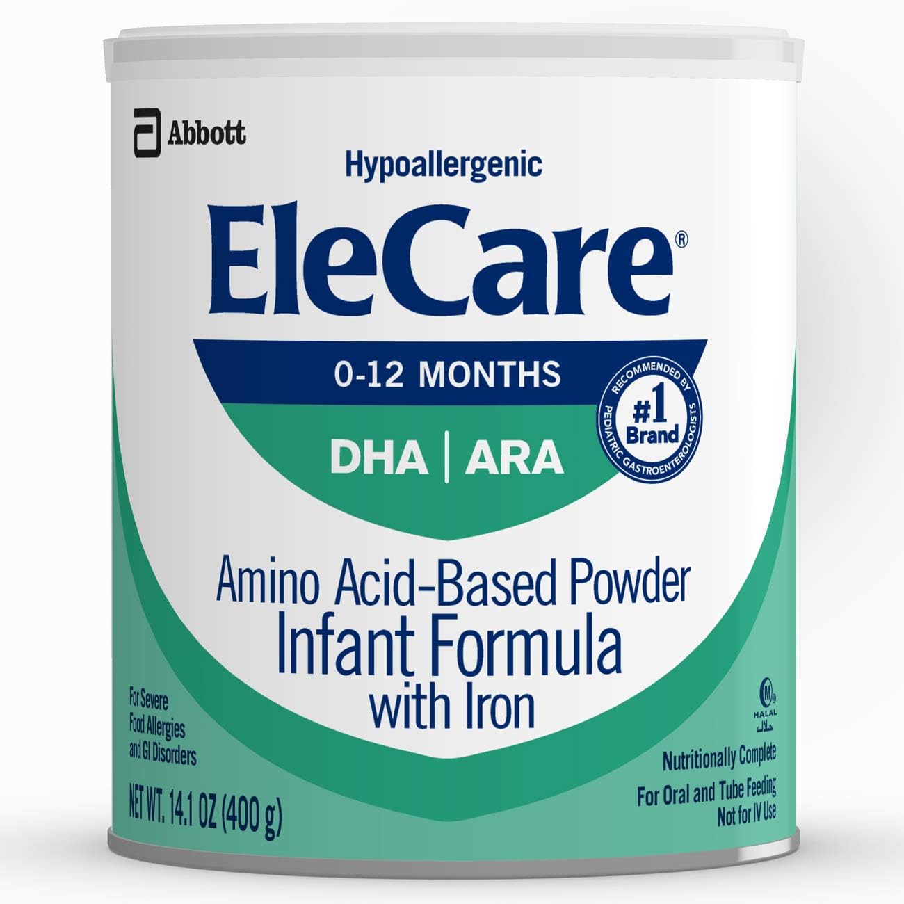 EleCare Hypoallergenic Formula, Complete Nutrition For Severe Food Allergies, Amino Acid-based Infant Formula, 14.1 oz, 1 Count Pack of 2