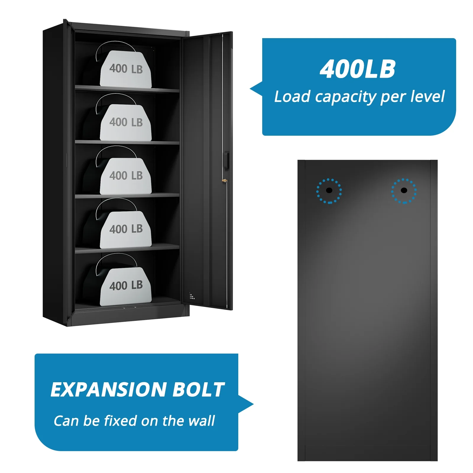 Metal Storage Cabinet Tall Locking Tool Cainets With Doors and Adjustable Shelves Garage Cabinets And Storage System for Garage Office Home Kitchen Gym Pantry,71”Hx 31.5”Wx 15.7”D, Black