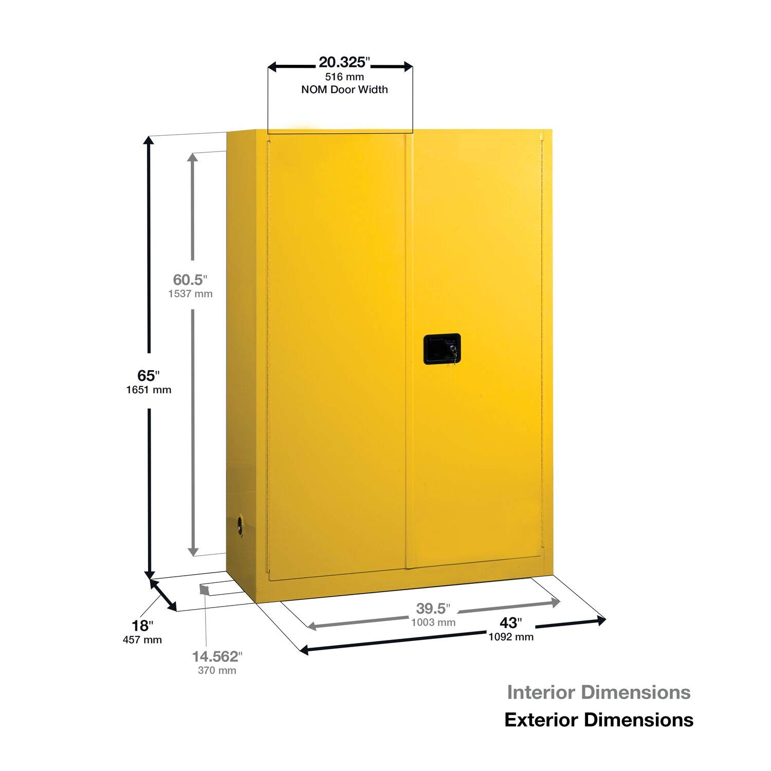 Justrite 894520 Sure-Grip EX Flammable Safety Cabinet, 2 Door, Self Closing, Dimensions (H x W x D): 44 x 43 x 18 inch (1651 x 1092 x 457 mm); 45 gal. (170L)