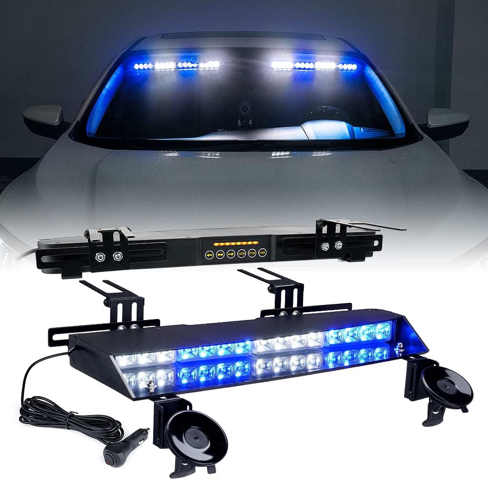 Xprite Amber LED Visor Strobe Dual Light Bar, Interior Windshield Sunvisor Safety Emergency Warning Traffic Advisor Flashing Caution Lightbars with Control Panel, for Construction Vehicles Trucks