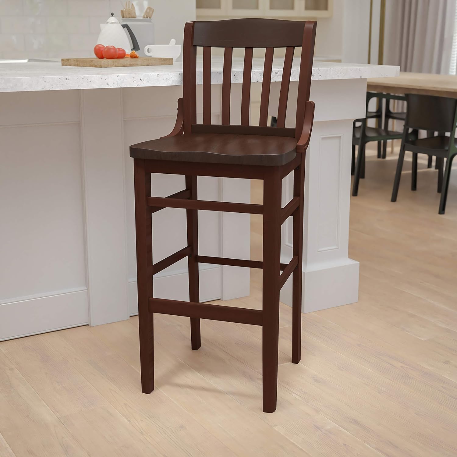 BizChair School House Back Walnut Wood Barstool