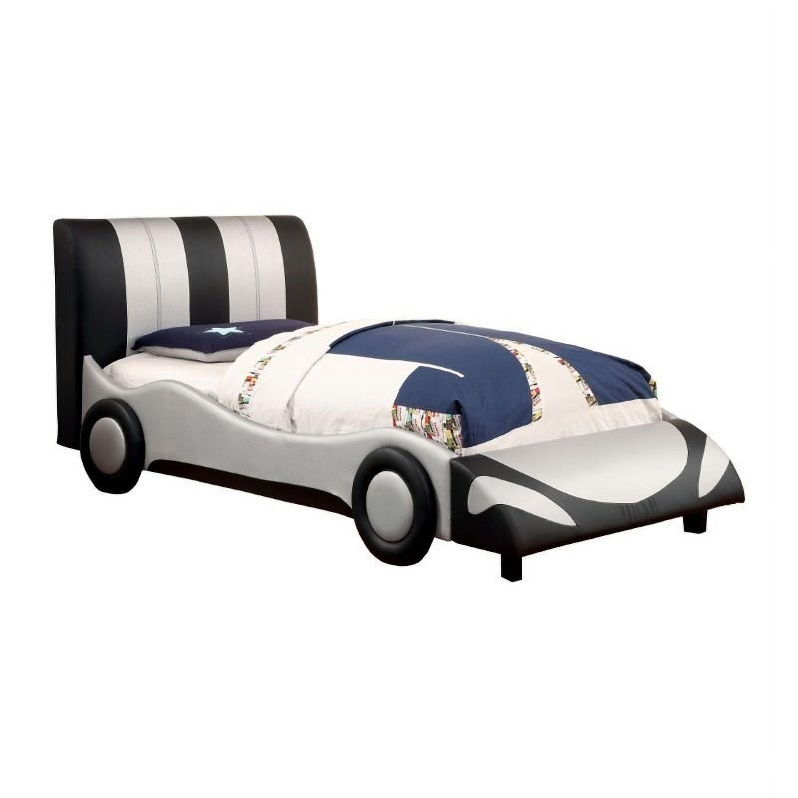 Roseberry Kids Contemporary Faux Leather Full Race Car Bed in Silver