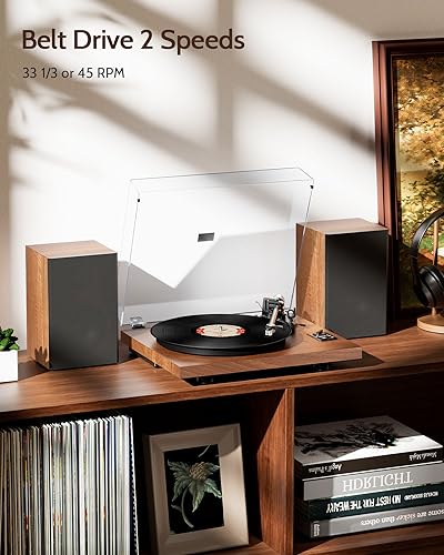 1 by ONE Bluetooth Turntable HiFi System with 36 Watt Bookshelf Speakers, Patend Designed Vinyl Record Player with Magnetic Cartridge, Bluetooth Playback and Auto Off