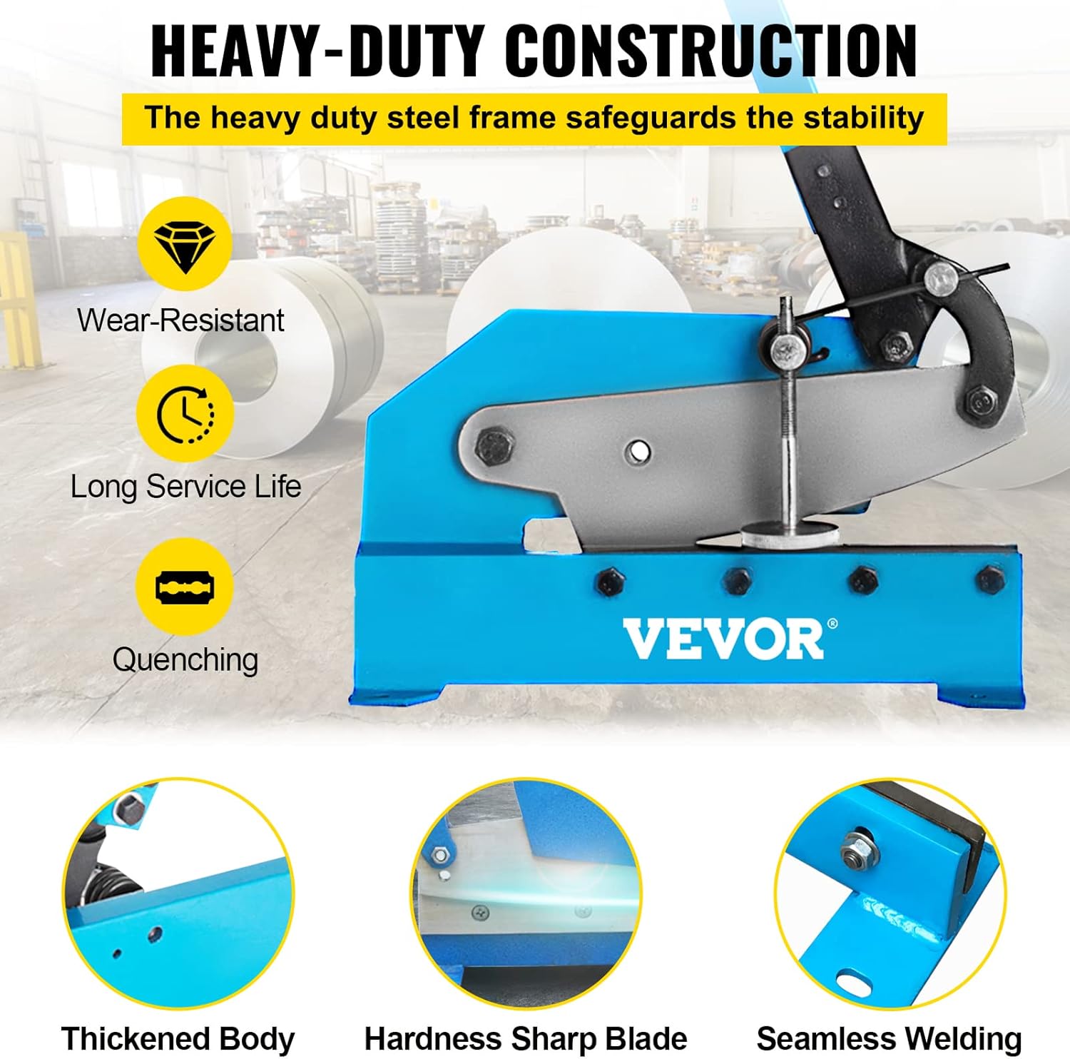 VEVOR Hand Plate Shear 5", Manual Metal Cutter Cutting Thickness1/4 Inch Max, Metal Steel Frame Snip Machine Benchtop 7/16 Inch Rod, for Shear Carbon Steel Plates and Bars