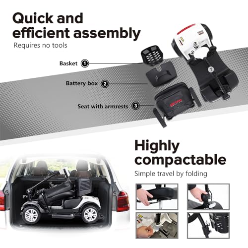 Folding Mobility Scooter for Seniors 4 Wheel Scooter for Adults Electric Medical Scooter Compact for Travel - Electric Powered Wheelchair Device - Compact Heavy Duty Mobile (Black)
