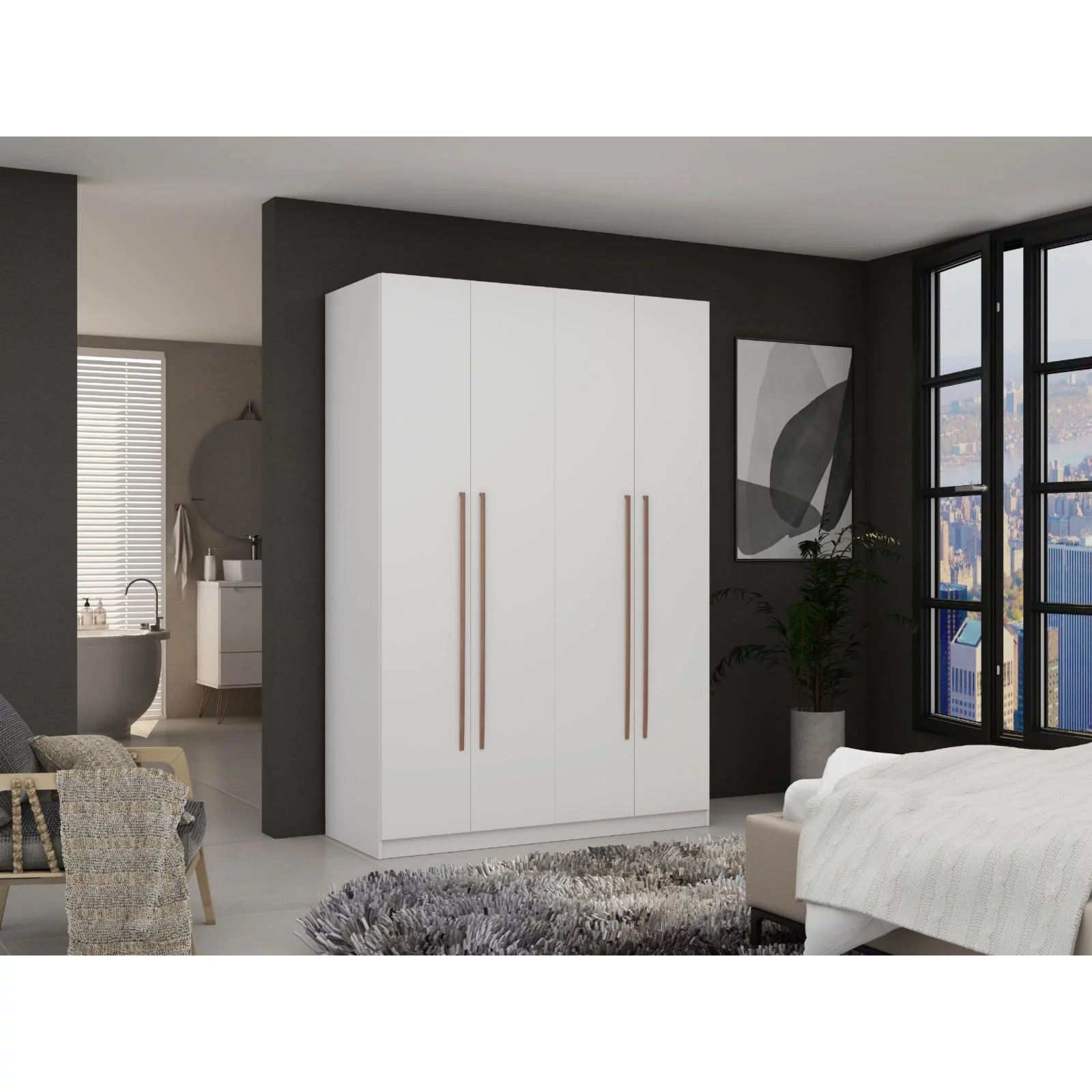 Manhattan Comfort Gramercy 2-Sectional Wood Wardrobe Armoire Closet in White