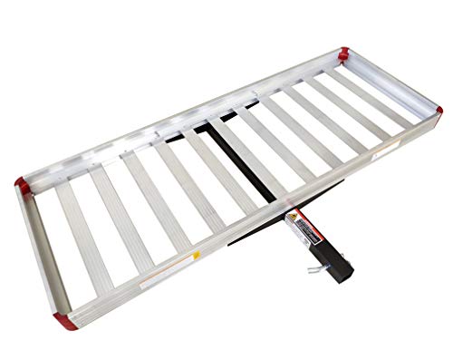 MaxxHaul 50149 500-lb Capacity 50 inch x 22 inch Hitch Mount Premium Folding Aluminum Cargo Carrier Rack Basket with High Side Rails and Reflector Lens for Added Safety
