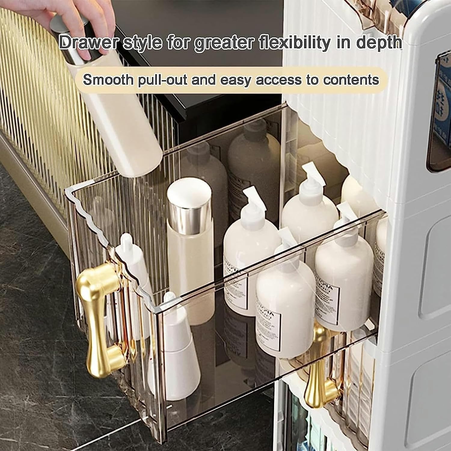 Bathroom Narrow Cabinet Small Bathroom Floor Storage Cabinet, Narrow Bathroom Organizer with Drawers and Wheels, Slim Toilet Paper Storage Cabinet for Small Space and Corner ()