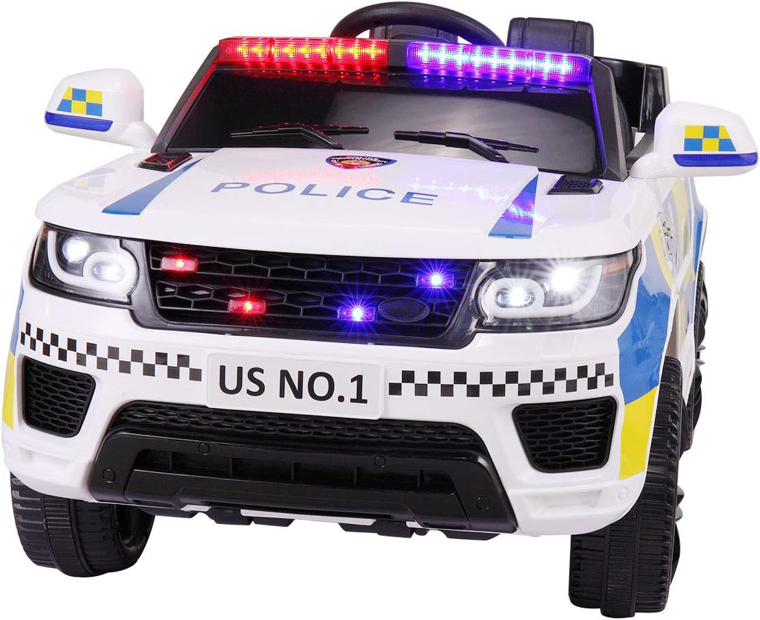 Tobbi 12V Kids Ride On Toys Police Car Electric with Remote Control, Real Megaphone Siren Flashing Light Horn, Black