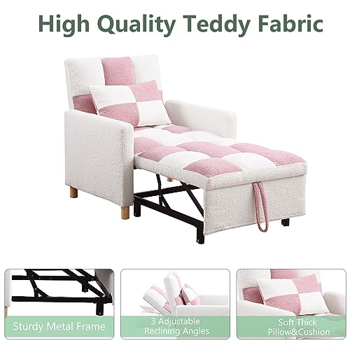 ODUWA Convertible Chair Bed,3-in-1 Sleeper Single Sofa Chair Bed with Pillow,Adjustable Backrest Recliner with Soft Velvet Fabric,Pull Out Sleeper Bed for Living Room,Dorm,Apartment,Bedroom or Office