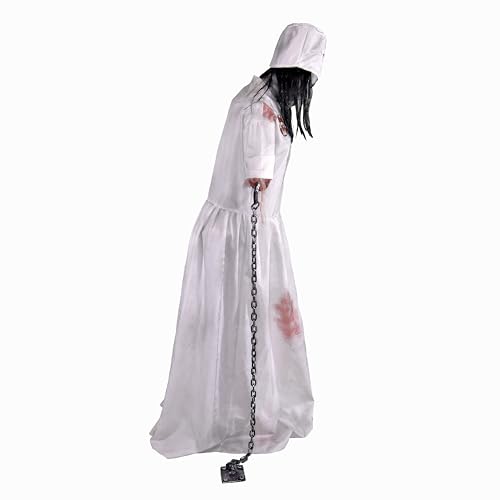 Haunted Hill Farm Life-Size 2.9-Ft Animatronic Gravely Granny by Tekky Halloween Decoration with Motion-Activated Sounds