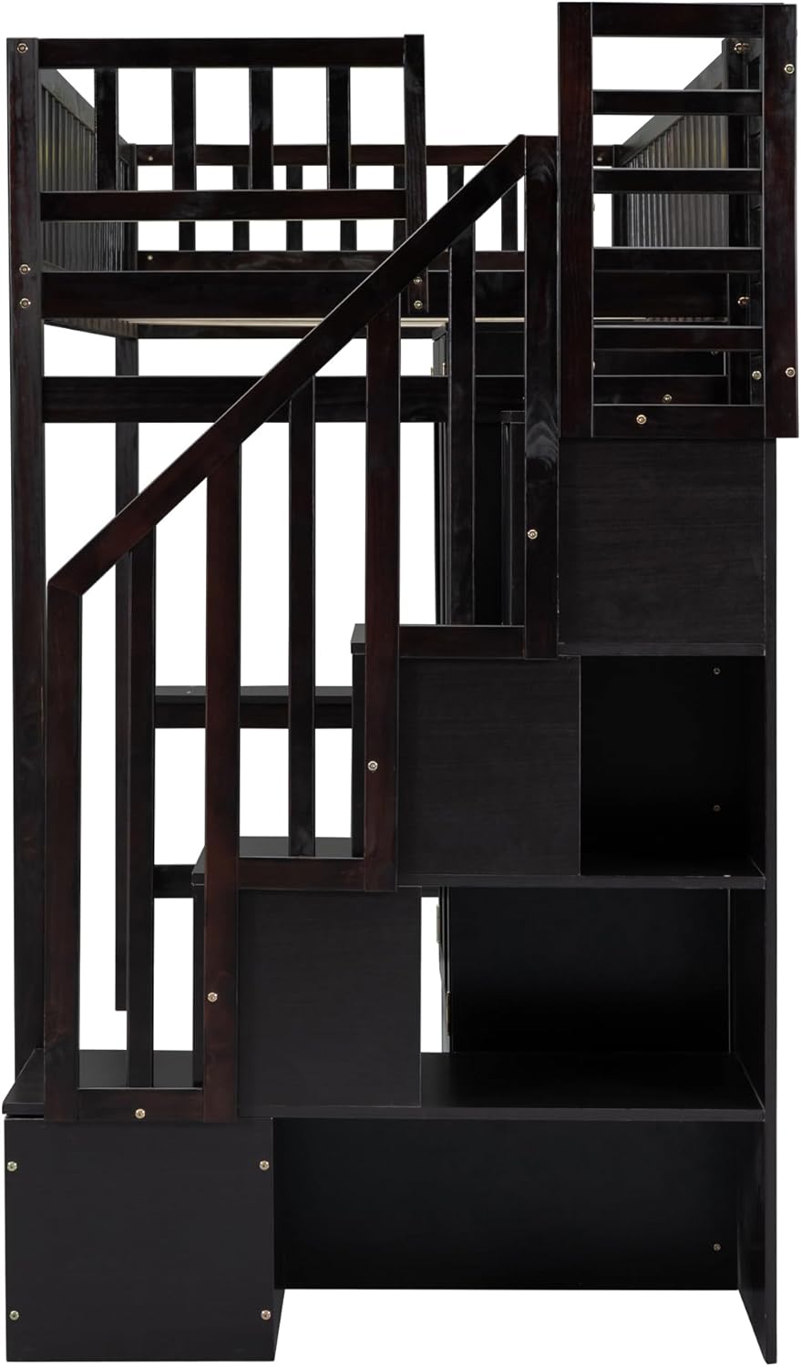 Harper & Bright Designs Twin Size Loft Bed with Stairs, Desk, Bookshelf, Drawers and Wardrobe, Solid Wood Loft Bed Frame with Storage, for Kids Teens Adults, Espresso, HJH-LT100668AAP
