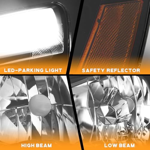 LED Headlight Assembly for 03 04 05 06 07 Honda Accord, for 2003-2007 Accord OE Headlamp with Sequential Turn Signal, Black Housing Clear ReflectorLeft+Right