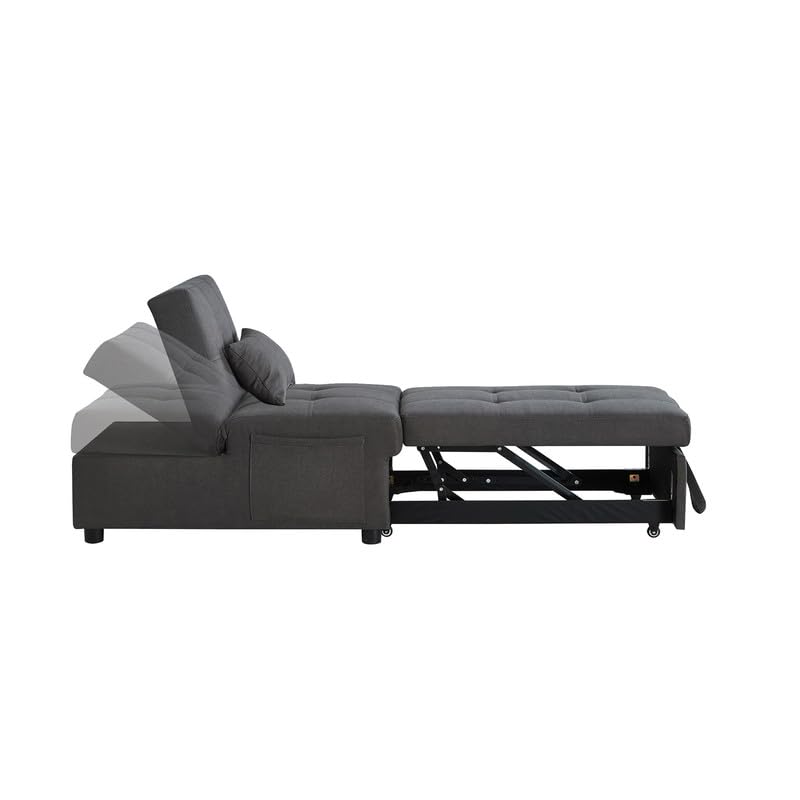 Convertible Chair Bed, 3 in 1 Convertible Sofa Bed Sleeper Sofa with Adjustable Backrest, Built-in Pull Out Handle and Side Pocket, Sofa Bed Couch Sleeper Chair for Living Room, Black