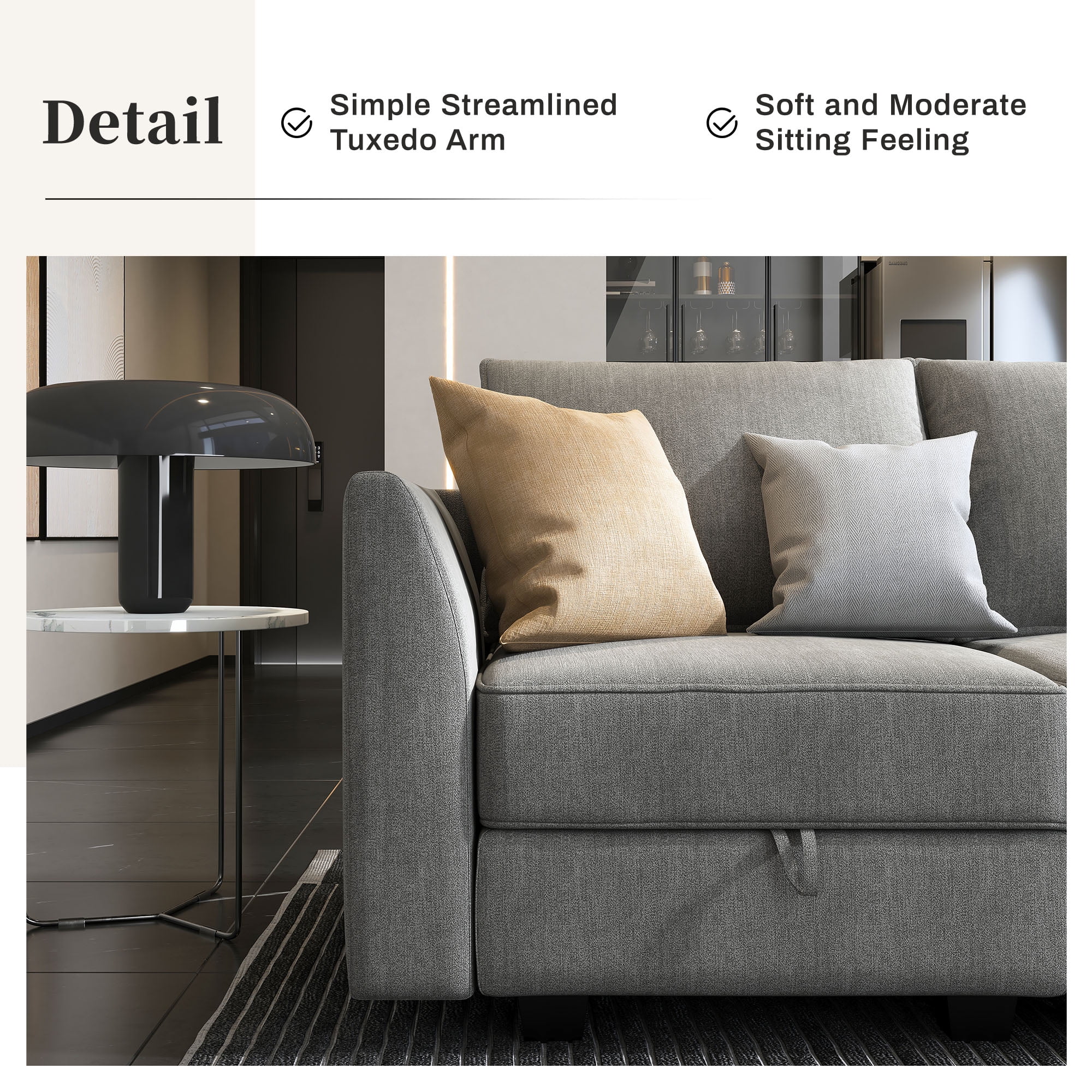 HONBAY Reversible Sectional Sofa Couch Set U Shaped Couch Sofa Sets for for Apartment/Living Room 8 Seats Sofa Sectional with Storage Ottomans, Grey