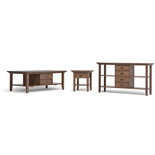 SIMPLIHOME Redmond SOLID WOOD 54 inch Wide Console Sofa Table in Hickory Brown with Storage, 4 Drawers and 4 Shelves, for the Living Room Entryway and Bedroom