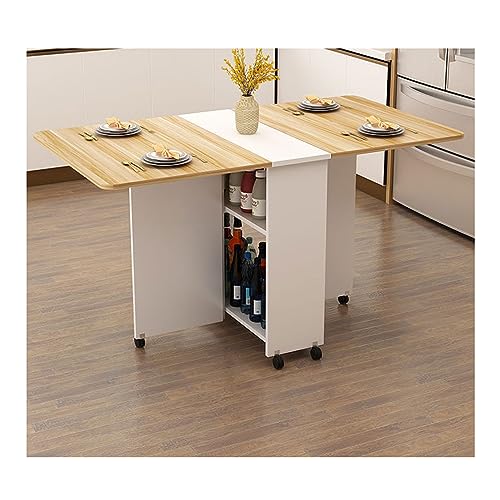 Extendable Dining Table, Folding Kitchen Table, Drop Leaf Dining Table, Wood Extendable Table Dining, Saving Space, Moveable Kitchen Desk Table (B 140cm/55in)