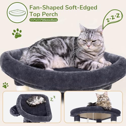 Globlazer Corner Cat Tree for Large Cats, 66inch Tall Curved Series Large Cat Tower for Multiple Indoor Cats with 6 Scratching Posts, 2 Spacious Cat Condos, Hammock, Hanging Basket, C66, Beige