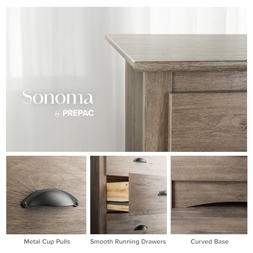 Prepac Sonoma 6 Drawer Dresser for Bedroom, Tall Chest of Drawers, Bedroom Furniture, Clothes Storage and Organizer, 19" D x 23.25" W x 52.75" H, Black