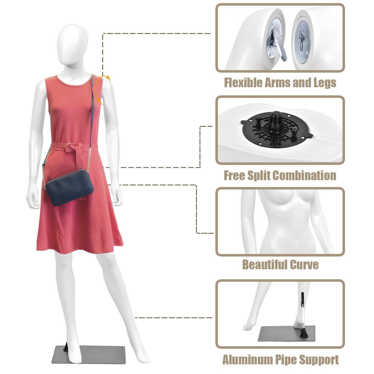 5.8 ft Full Body Female Mannequin Egghead Manikin with Metal Stand