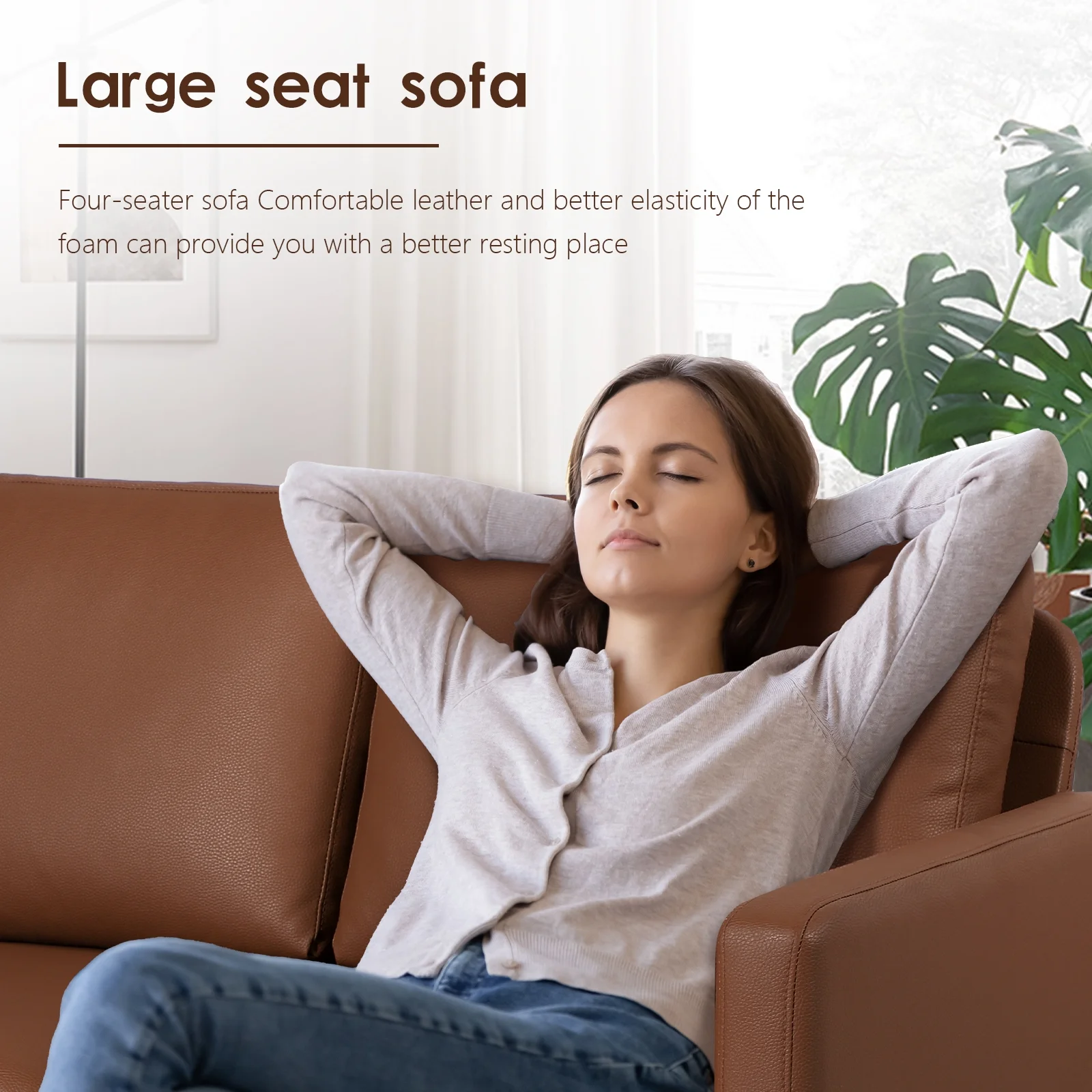 Haverchair Faux Leather Sectional Sofa, L Shaped Sofa with Reversible Chaise Convertible Sectional Couch 3-Seater Modern Small Couches for Small Space,Brown