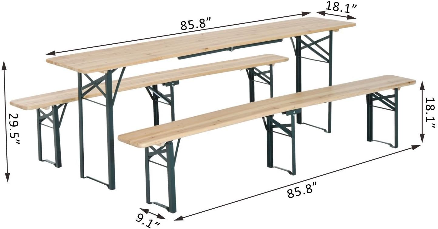 Outsunny 7' Wooden Outdoor Folding Patio Camping Picnic Table Set Large Beer Table Set with Bench and Easy Set Up for Backyard Poolside Dining Party