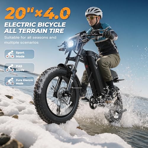 VARUN Electric Bike - Peak 1000W Ebike for Adults Up to 87Miles & 28MPH，48V 31.5Ah Battery, 20" Fat Tires, 7-Speed All-Terrain E-Bike with Suspension, LED Lights & Turn Signals - Dirt Bike Style