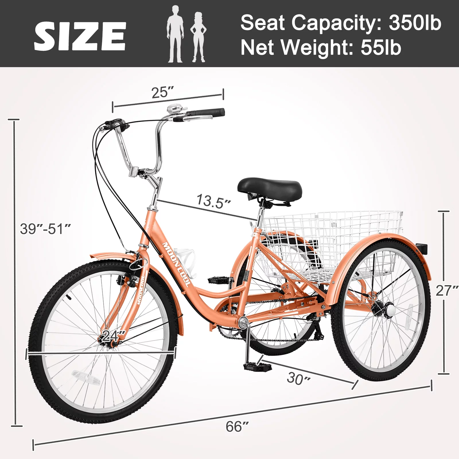LILYPELLE 24 Adult Tricycle 7 Speed, Three Wheel Bikes for Adults 400lbs,Low-Step Through Trike Cruiser for Exercise Shopping Outdoor Activities,Cyan