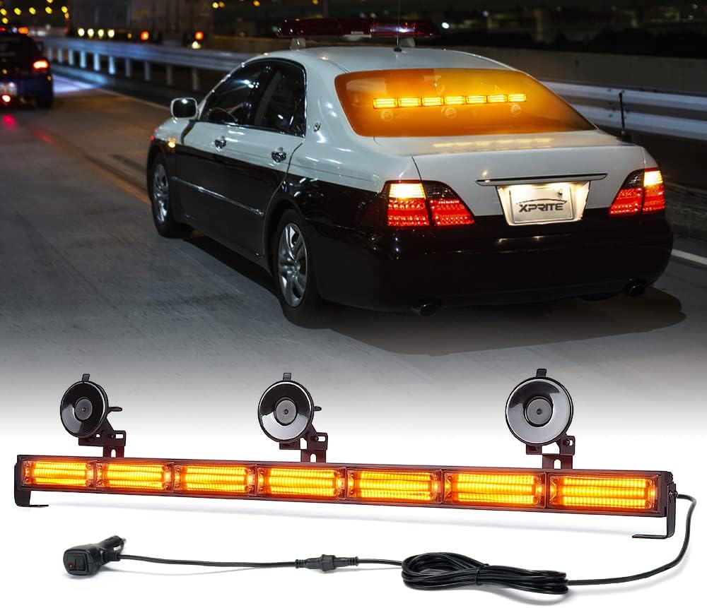 Xprite 31" COB LED Emergency Traffic Advisor Strobe Light Bar, 21 Flashing Patterns Directional Hazard Warning Lightbar, for Police Firefighter Ambulance Vehicles Trucks Cars SUV White/Red Pack of 2