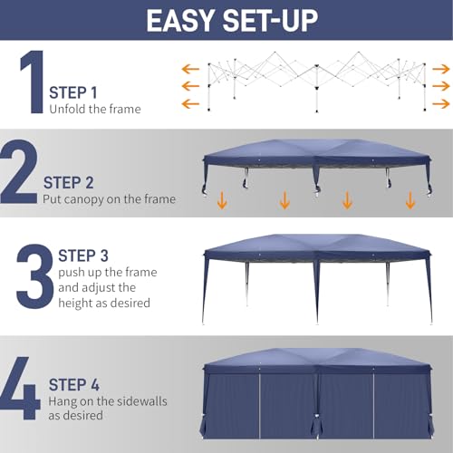 10x20 White Pop Up Canopy Tent Heavy Duty with 6 sidewalls Commercial Outdoor Party Tent Event Wedding Tents Instant Canopy Gazebo with Carry Bag UPF 50+ Waterproof Adjustable Height