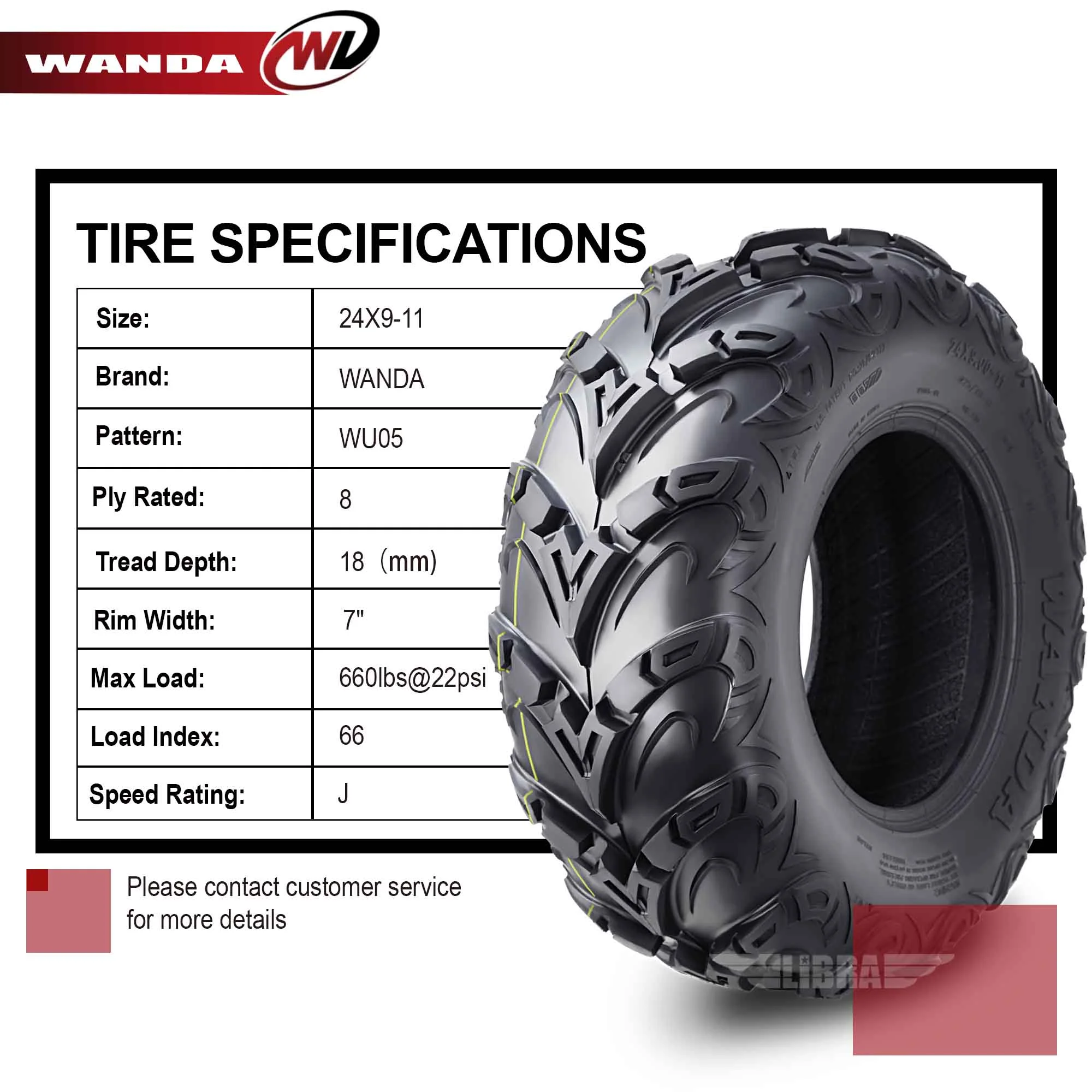 WANDA Premium 8 Ply ATV / UTV Tires 24x9-11 24x9x11 Mud Sling