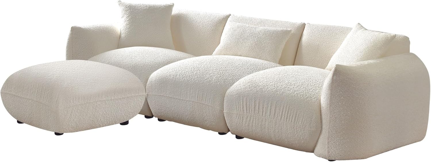 102.3" Sectional Sofa, Modern Couch for Living Room with Moveable Ottoman, Comfy Upholstered Furniture for Living Room, Apartment, Studio, Office, Beige
